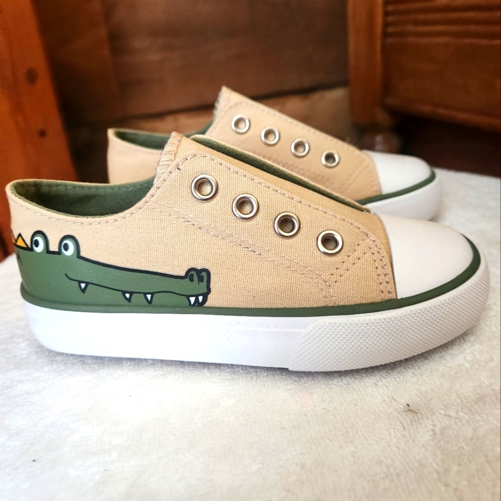 Lily And Dan Tan and Green Crocodile Sneakers- Toddler Size 9/10-Slip Ons-canvas